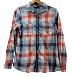The North Face Shirt Women Medium Red White Blue Plaid Flannel Long Sleeve Hike